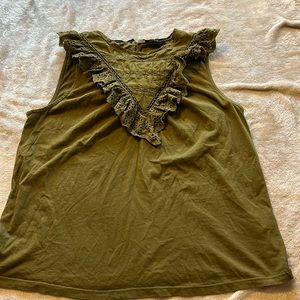 J crew eyelet ruffle front tank in olive